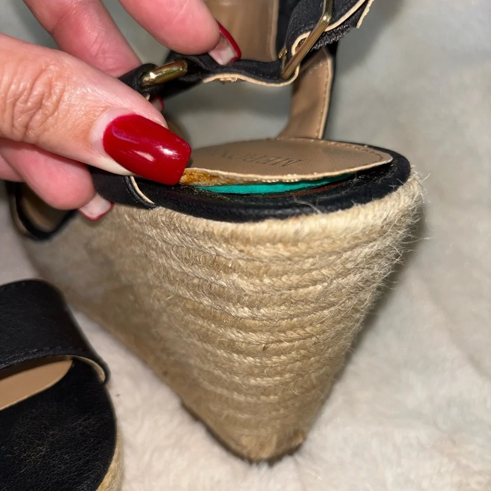 Merona Black Espadrille Wedge Sandals with Ankle Strap size 9